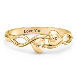 Engravable Initial Heart and Infinity Ring in 9K Solid Yellow Gold