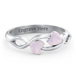 Heavenly Hearts Ring with Heart Birthstones in 925 Sterling Silver with Opal