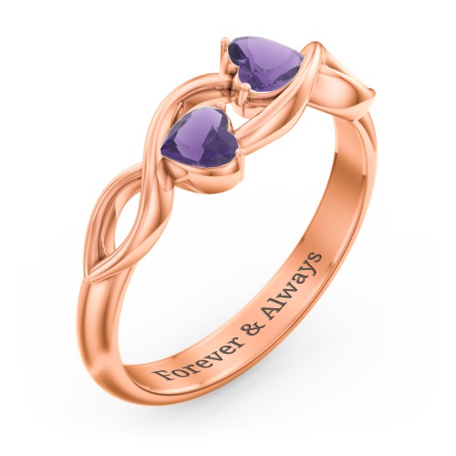 Heavenly Hearts Ring with Heart Birthstones – 9kt Rose Gold with Amethyst