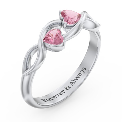 Heavenly Hearts Ring with Heart Birthstones – Sterling Silver with Pink Tourmaline