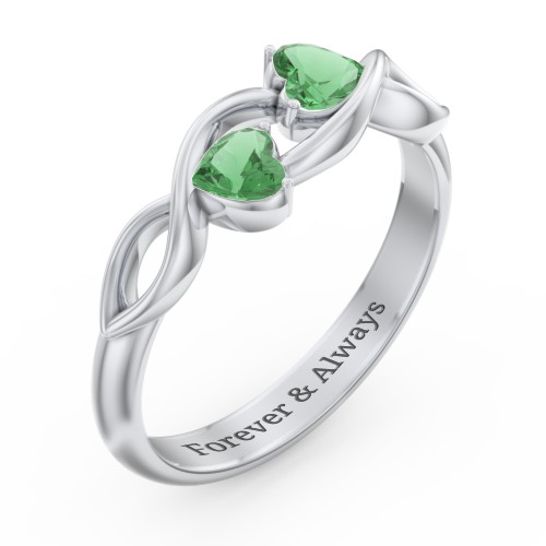Heavenly Hearts Ring with Heart Birthstones – Sterling Silver with Emerald