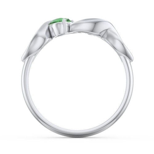 Heavenly Hearts Ring with Heart Birthstones – Sterling Silver with Emerald