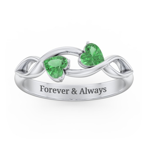 Heavenly Hearts Ring with Heart Birthstones – Sterling Silver with Emerald