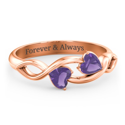 Heavenly Hearts Ring with Heart Birthstones – 9kt Rose Gold with Amethyst