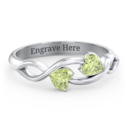 Heavenly Hearts Ring with Heart Birthstones in 925 Sterling Silver with Peridot