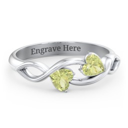 Heavenly Hearts Ring with Heart Birthstones in 925 Sterling Silver with Peridot