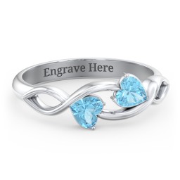 Heavenly Hearts Ring with Heart Birthstones in 925 Sterling Silver with Blue Topaz
