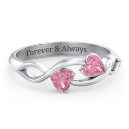 Heavenly Hearts Ring with Heart Birthstones in 925 Sterling Silver with Pink Tourmaline