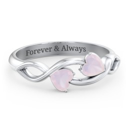 Heavenly Hearts Ring with Heart Birthstones in 925 Sterling Silver with Opal
