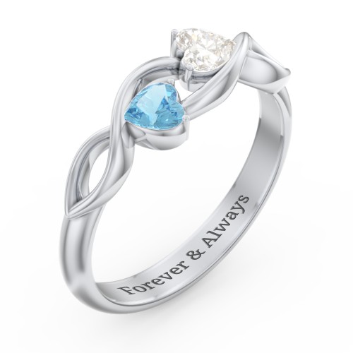 Heavenly Hearts Ring with Heart Birthstones – Sterling Silver with Cubic Zirconia and Blue Topaz