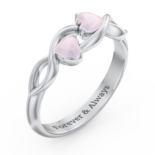 Heavenly Hearts Ring with Heart Birthstones – Sterling Silver with Opal