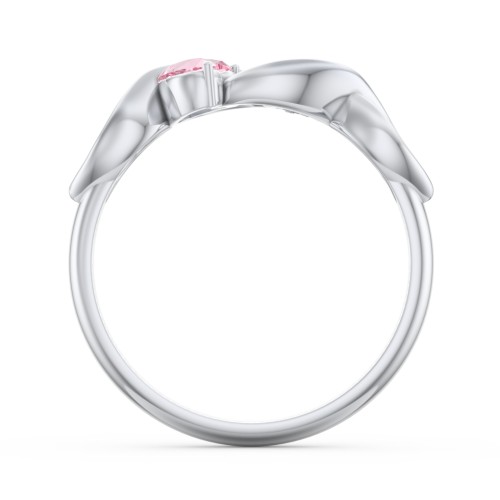 Heavenly Hearts Ring with Heart Birthstones – Sterling Silver with Aquamarine and Pink Tourmaline