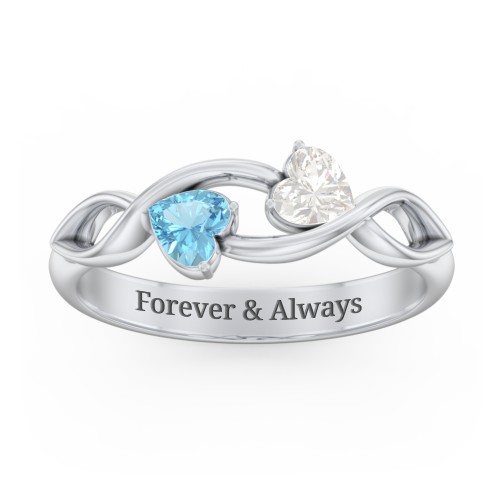Heavenly Hearts Ring with Heart Birthstones – Sterling Silver with Cubic Zirconia and Blue Topaz