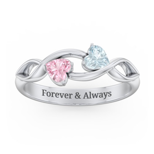 Heavenly Hearts Ring with Heart Birthstones – Sterling Silver with Aquamarine and Pink Tourmaline