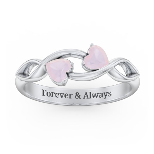 Heavenly Hearts Ring with Heart Birthstones – Sterling Silver with Opal