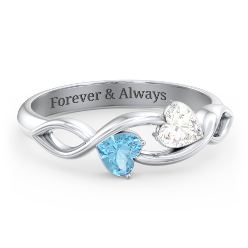 Heavenly Hearts Ring with Heart Birthstones – Sterling Silver with Cubic Zirconia and Blue Topaz