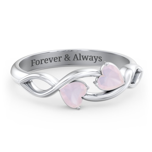 Heavenly Hearts Ring with Heart Birthstones – Sterling Silver with Opal