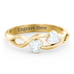 Heavenly Hearts Ring with Heart Birthstones in 9K Solid Yellow Gold with Aquamarine