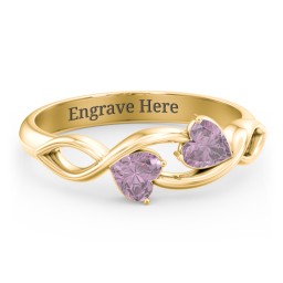 Heavenly Hearts Ring with Heart Birthstones in 9K Solid Yellow Gold with Alexandrite