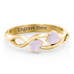 Heavenly Hearts Ring with Heart Birthstones in 9K Solid Yellow Gold with Opal