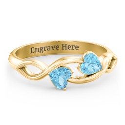 Heavenly Hearts Ring with Heart Birthstones in 9K Solid Yellow Gold with Blue Topaz