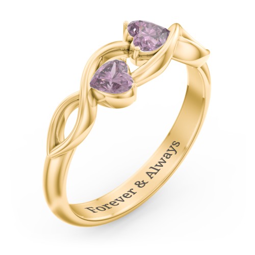 Heavenly Hearts Ring with Heart Birthstones – 9kt Yellow Gold with Alexandrite
