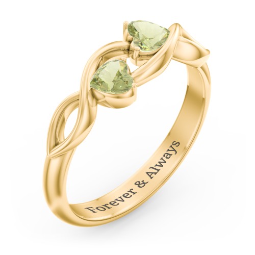 Heavenly Hearts Ring with Heart Birthstones – 9kt Yellow Gold with Peridot