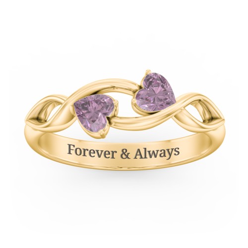 Heavenly Hearts Ring with Heart Birthstones – 9kt Yellow Gold with Alexandrite
