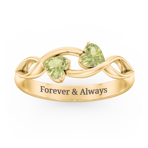 Heavenly Hearts Ring with Heart Birthstones – 9kt Yellow Gold with Peridot