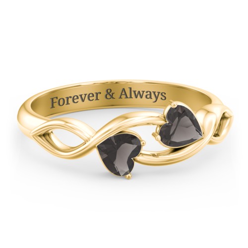Heavenly Hearts Ring with Heart Birthstones – 9kt Yellow Gold with Smokey Quartz
