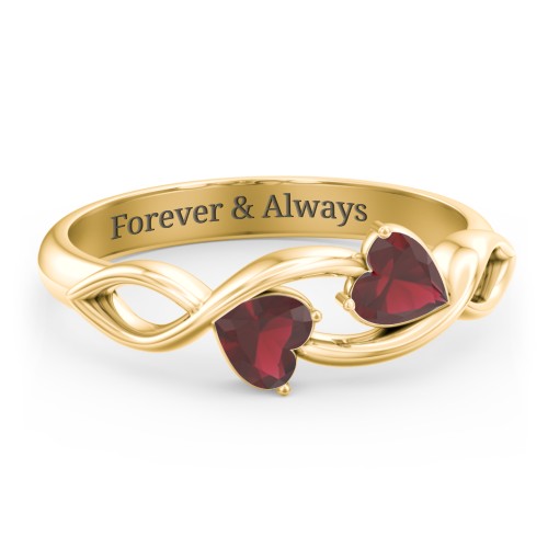 Heavenly Hearts Ring with Heart Birthstones – 9kt Yellow Gold with Garnet
