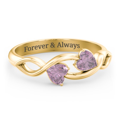 Heavenly Hearts Ring with Heart Birthstones – 9kt Yellow Gold with Alexandrite