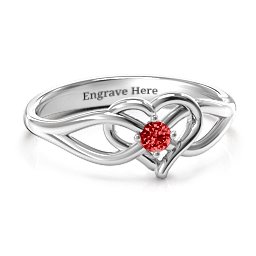 Everlasting Elegance Interwoven Heart Ring in 925 Sterling Silver with Garnet, Amethyst Premium Zirconia, Red Premium Zirconia, and Amethyst