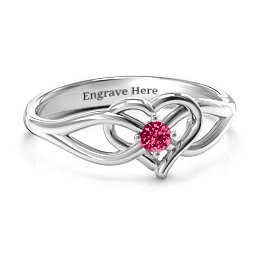 Everlasting Elegance Interwoven Heart Ring in 925 Sterling Silver with Ruby, Amethyst Premium Zirconia, Red Premium Zirconia, and Amethyst