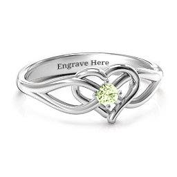 Everlasting Elegance Interwoven Heart Ring in 925 Sterling Silver with Peridot, Amethyst Premium Zirconia, Red Premium Zirconia, and Amethyst
