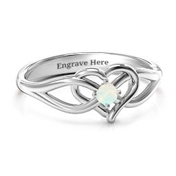 Everlasting Elegance Interwoven Heart Ring in 925 Sterling Silver with Opal, Amethyst Premium Zirconia, Red Premium Zirconia, and Amethyst