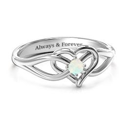 Everlasting Elegance Interwoven Heart Ring in 925 Sterling Silver with Opal, Amethyst Premium Zirconia, Red Premium Zirconia, and Amethyst