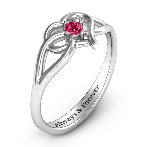 Everlasting Elegance Interwoven Heart Ring – Sterling Silver with Ruby