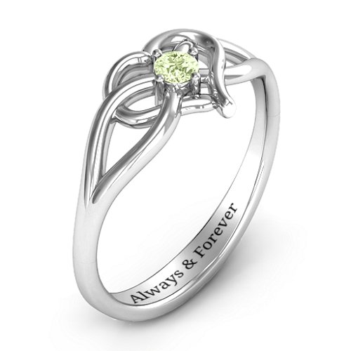Everlasting Elegance Interwoven Heart Ring – Sterling Silver with Peridot