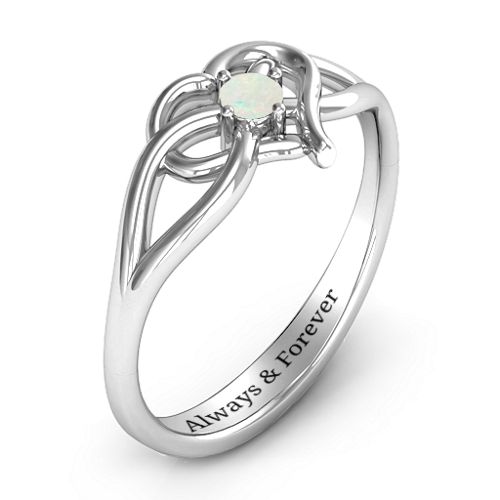 Everlasting Elegance Interwoven Heart Ring – Sterling Silver with Opal