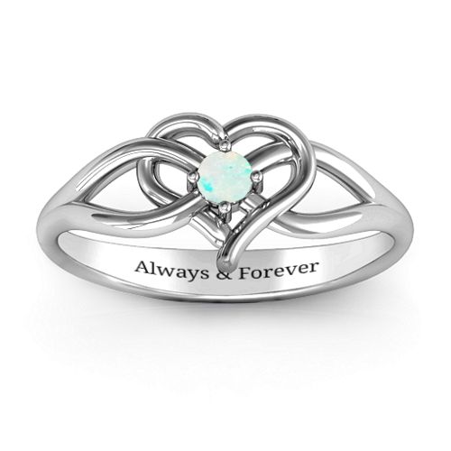 Everlasting Elegance Interwoven Heart Ring – Sterling Silver with Opal