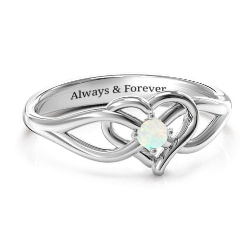 Everlasting Elegance Interwoven Heart Ring – Sterling Silver with Opal