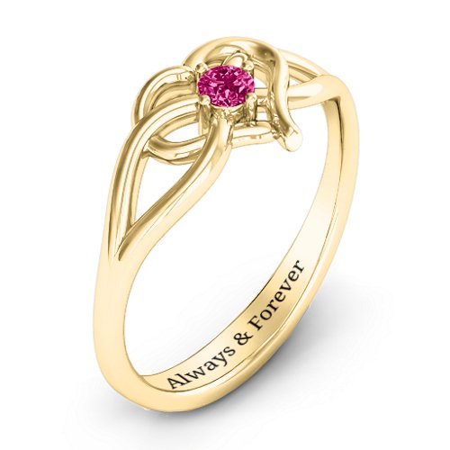 Everlasting Elegance Interwoven Heart Ring – 9kt Yellow Gold with Ruby