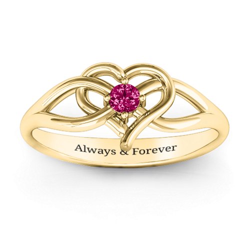 Everlasting Elegance Interwoven Heart Ring – 9kt Yellow Gold with Ruby