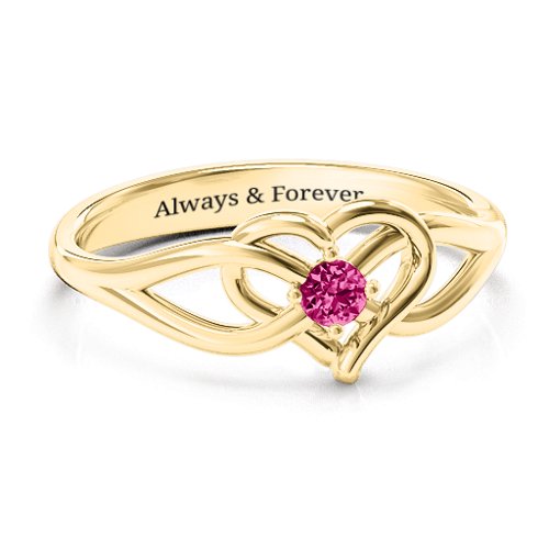 Everlasting Elegance Interwoven Heart Ring – 9kt Yellow Gold with Ruby