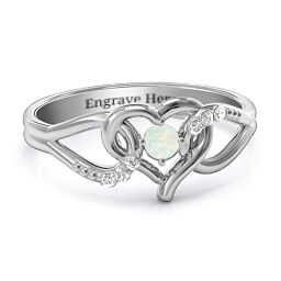 You Have My Heart Ring with Accents in 925 Sterling Silver with Opal and White Premium Zirconia