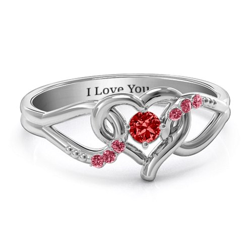 You Have My Heart Ring with Accents – Sterling Silver with Garnet and Red Premium Zirconia
