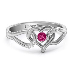 You Have My Heart Ring with Accents – 9kt Yellow Gold with Ruby and White Premium Zirconia