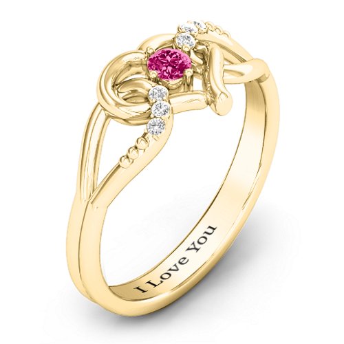 You Have My Heart Ring with Accents – 9kt Yellow Gold with Ruby and White Premium Zirconia