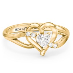 Infinity and Heart Birthstone Ring with Accents in 18K Gold Plated Silver with Cubic Zirconia and White Premium Zirconia